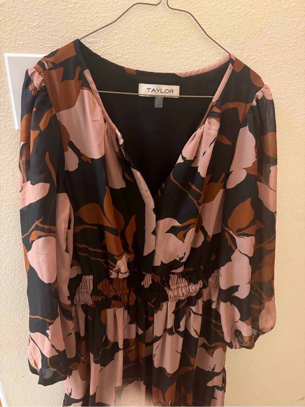 Taylor Floral V-Neck Long Sleeve Maxi Dress - Black, Pink & Brown - Picture 2 of 6